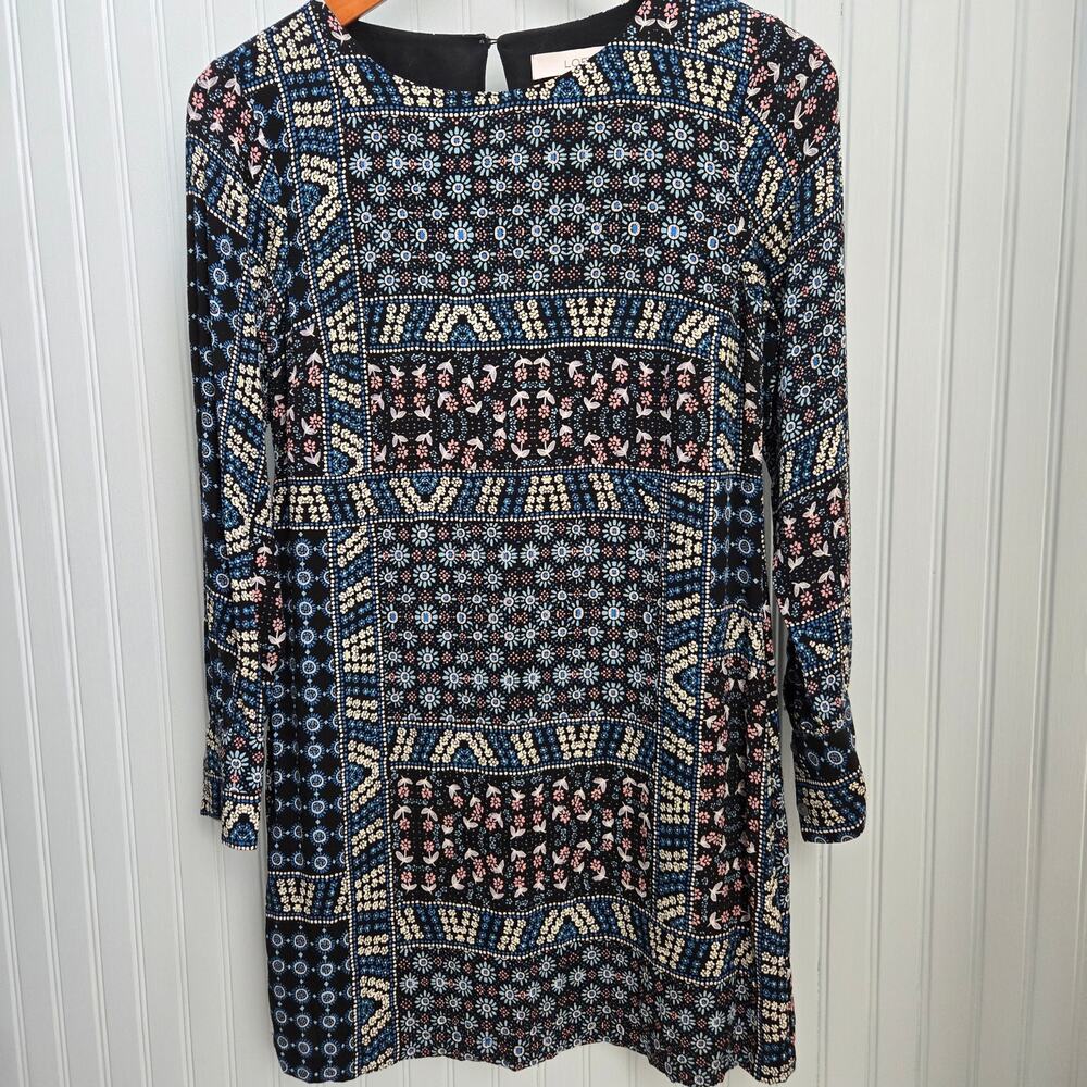 Ann Taylor Loft Blue and Pink Floral Patchwork Long Sleeve Shift Dress
